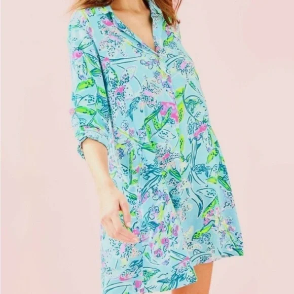 LILLY PULITZER Lilith Tunic Bali Blue Sway This Way - Picture 2 of 5